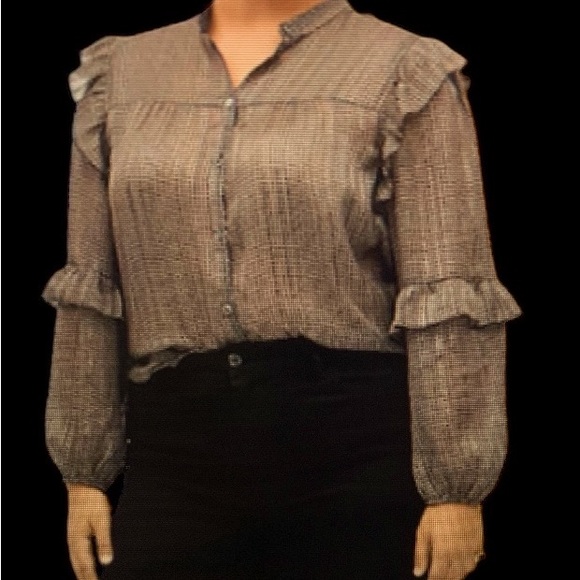 Violeta by Mango Printed Sheer Ruffle Blouse Curvy Plus Size Woman’s Size 18 - Picture 2 of 12